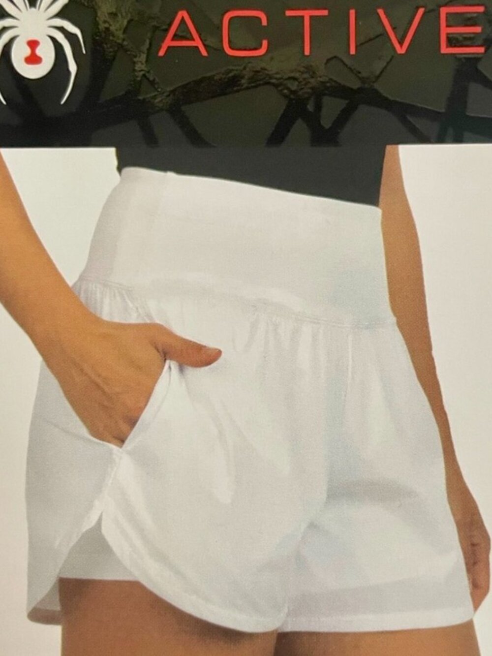 Women's White Athletic Shorts with Pockets - Picture 2 of 3
